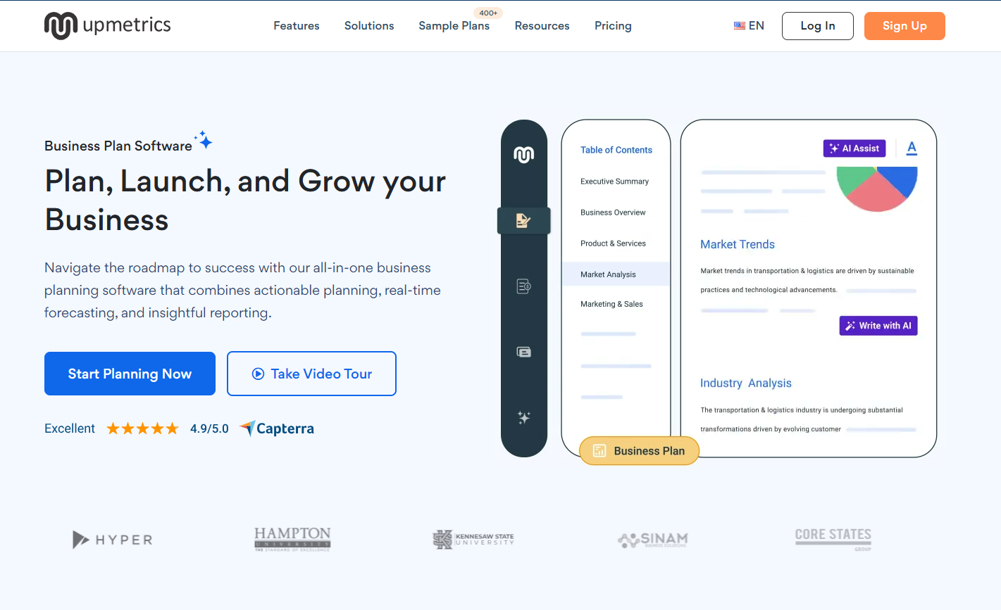 Upmetrics Homepage